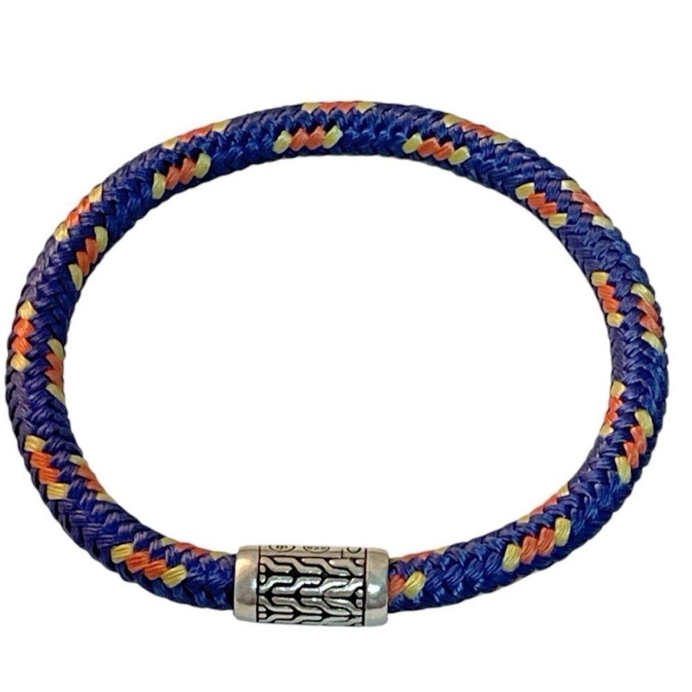 JOHN HARDY 925 Silver Blue Sailor Rope Cord Twisted Bracelet Bangle 8"